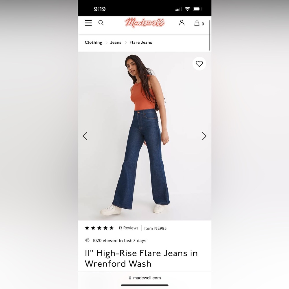 Madewell 11” high rise flare jeans - Picture 2 of 9